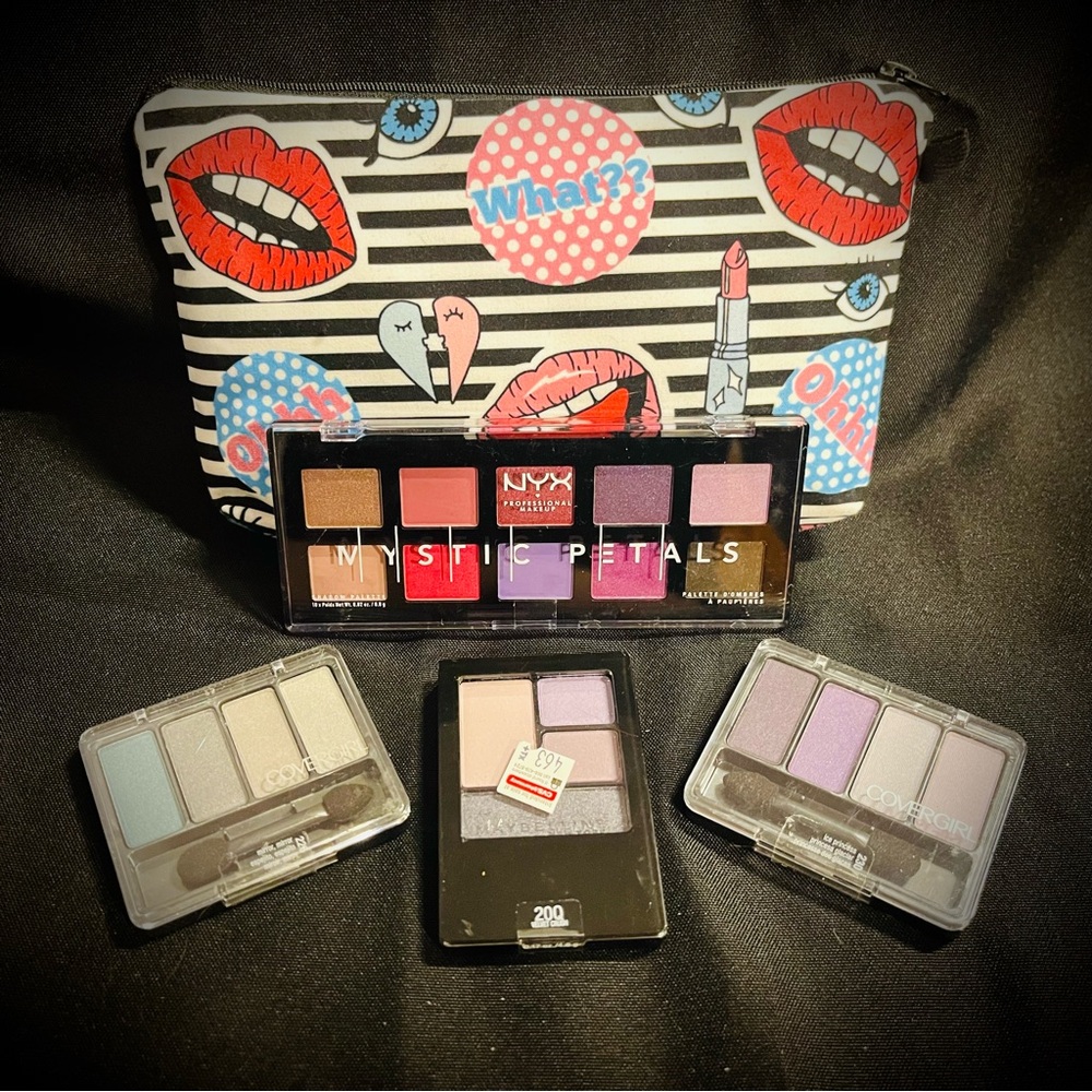 NYX Mystic Petals, Maybelline, CoverGirl Eyeshadow Bundle & Makeup Bag 2 for $35